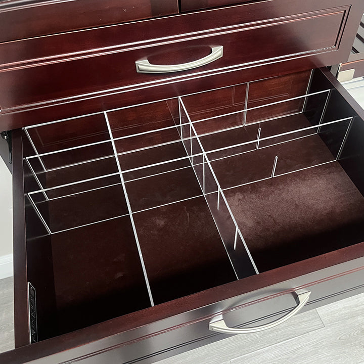 16 inch deep customizable drawer inserts with 2 small and 5 large compartments