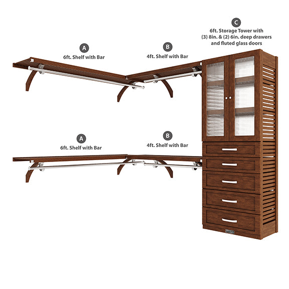Chestnut L Shaped Walk In Closet Organizer with Drawers Doors Parts Included