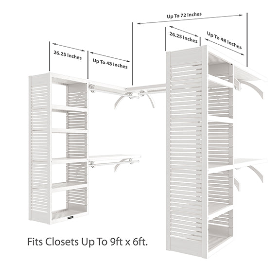 White U shaped walk-in closet organizer size dimensions