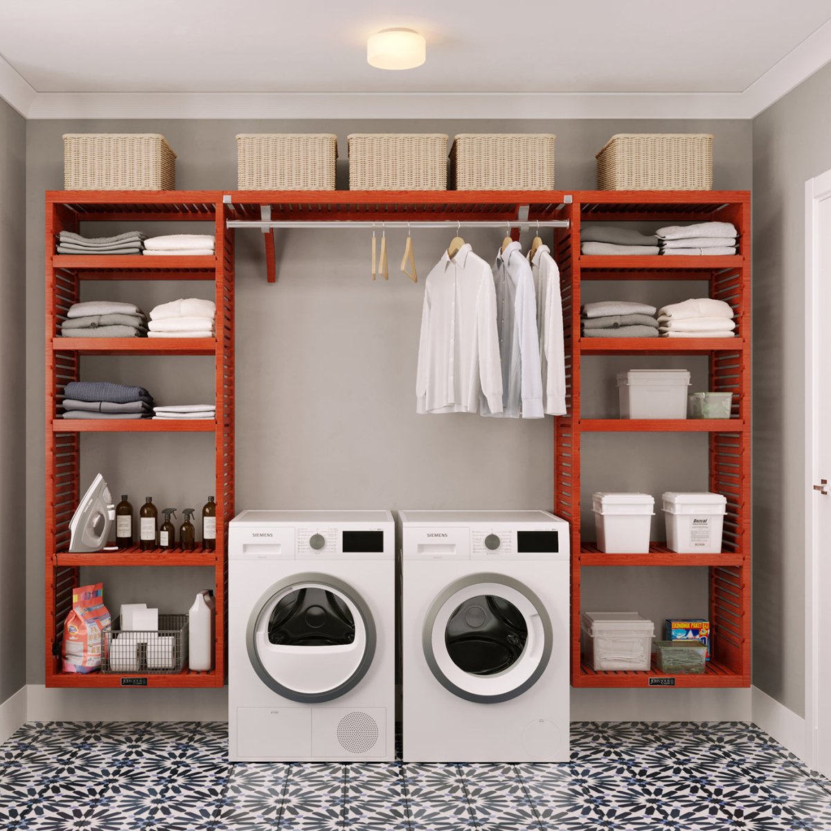 Solid Wood 10 ft. Laundry Organizer with Shelf Towers and Hanging - John Louis Home - Laundry Organizer
