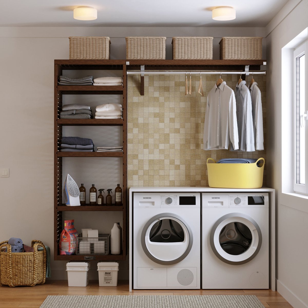 Solid Wood 8 ft. Laundry Organizer with Shelves & Hanging - John Louis Home - Laundry Organizer
