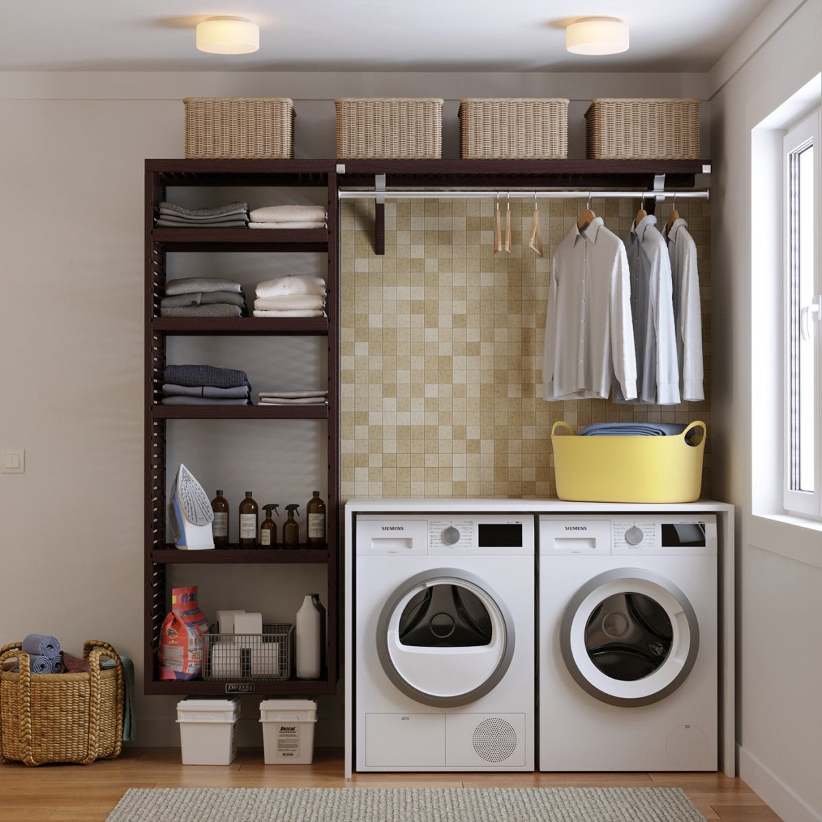 Solid Wood 8 ft. Laundry Organizer with Shelves & Hanging - John Louis Home - Laundry Organizer