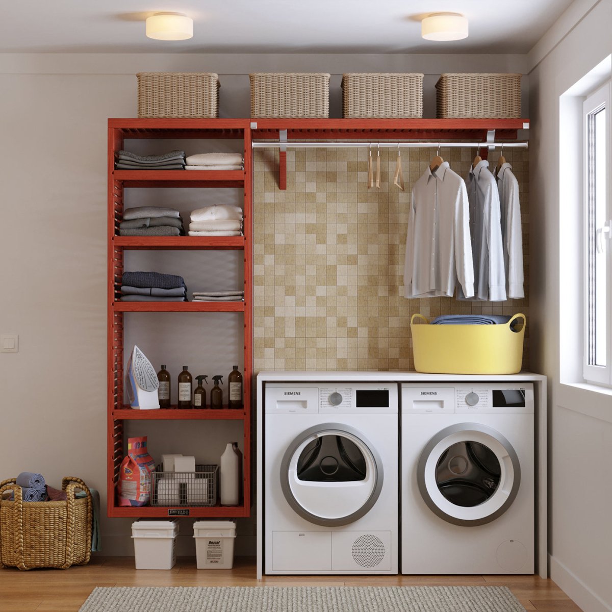 Solid Wood 8 ft. Laundry Organizer with Shelves & Hanging - John Louis Home - Laundry Organizer
