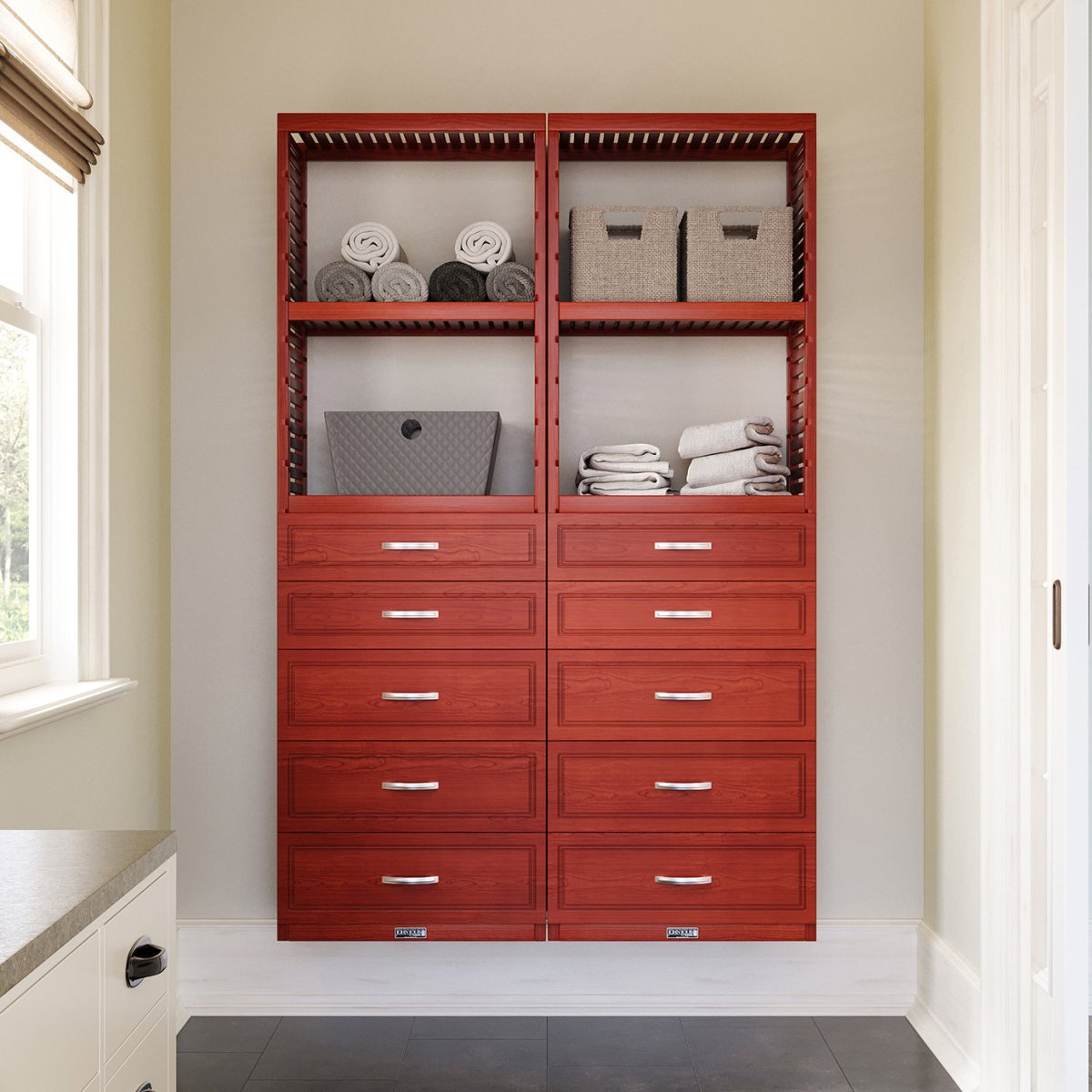 Solid Wood Accessory Tower with 5 Drawers and Shelves Modern - John Louis Home - Closet Organizers