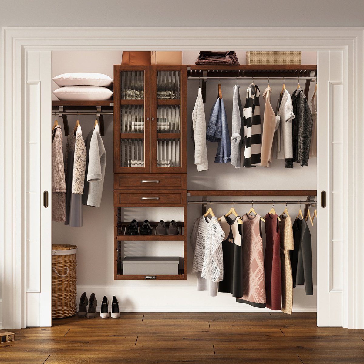 Solid Wood Closet Organizer with 2 Drawers and Doors Shaker - John Louis Home - Closet Organizers