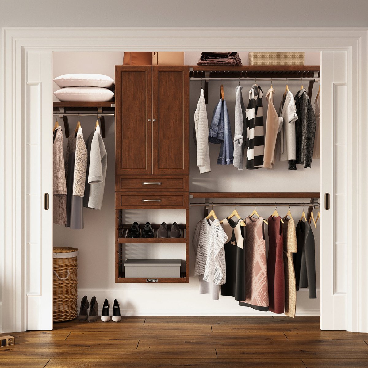 Solid Wood Closet Organizer with 2 Drawers and Doors Shaker - John Louis Home - Closet Organizers