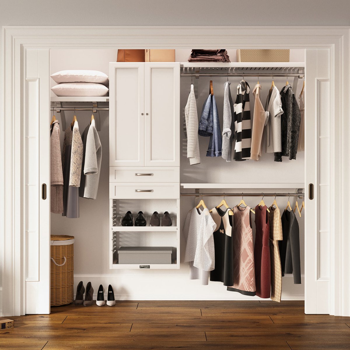 Solid Wood Closet Organizer with 2 Drawers and Doors Shaker - John Louis Home - Closet Organizers