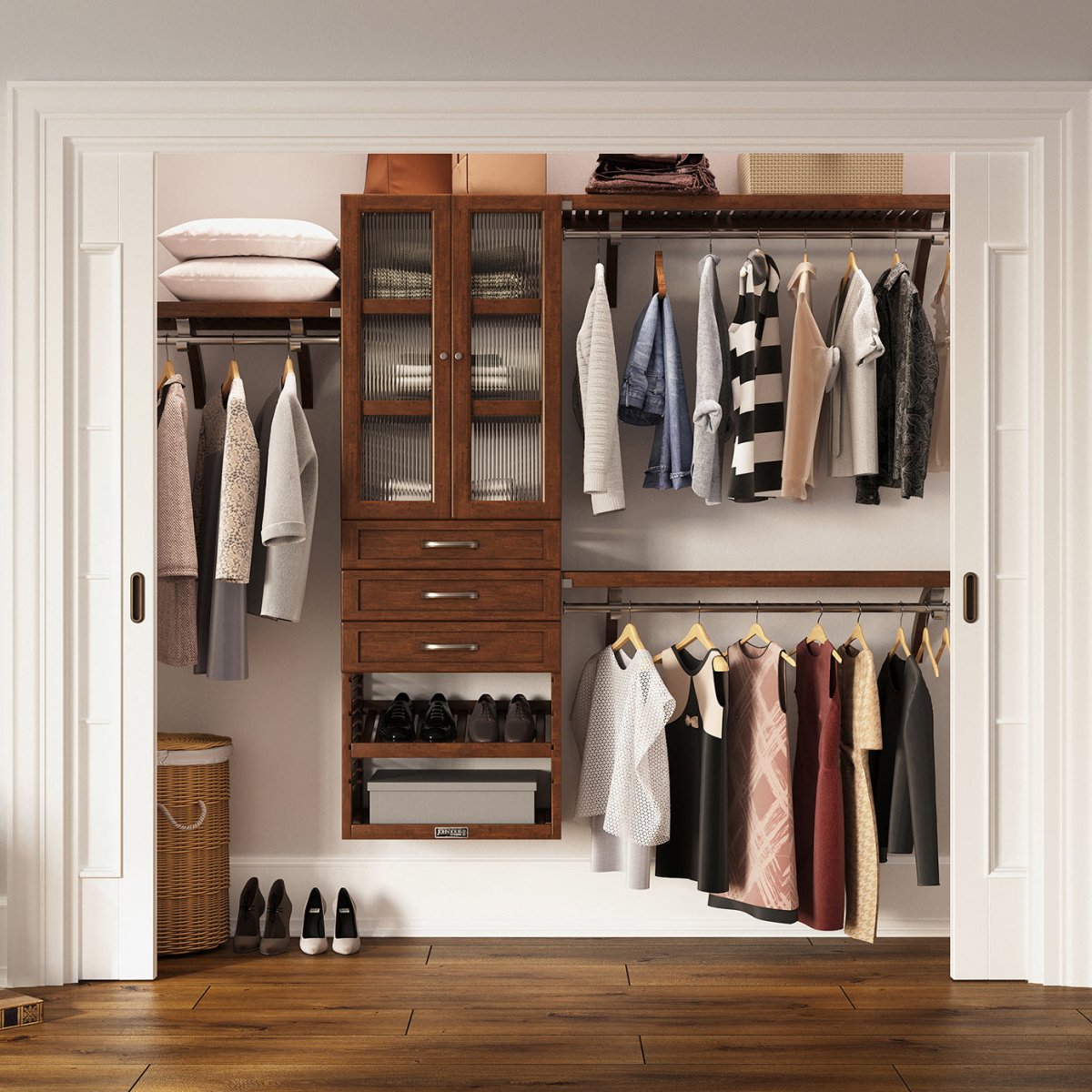 Solid Wood Closet Organizer with 3 Drawers and Doors Shaker - John Louis Home - Closet Organizers
