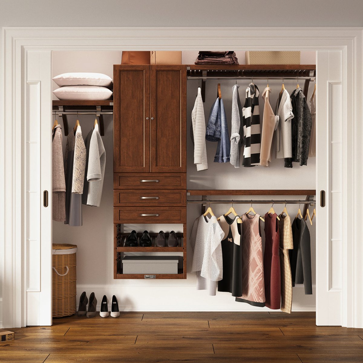 Solid Wood Closet Organizer with 3 Drawers and Doors Shaker - John Louis Home - Closet Organizers