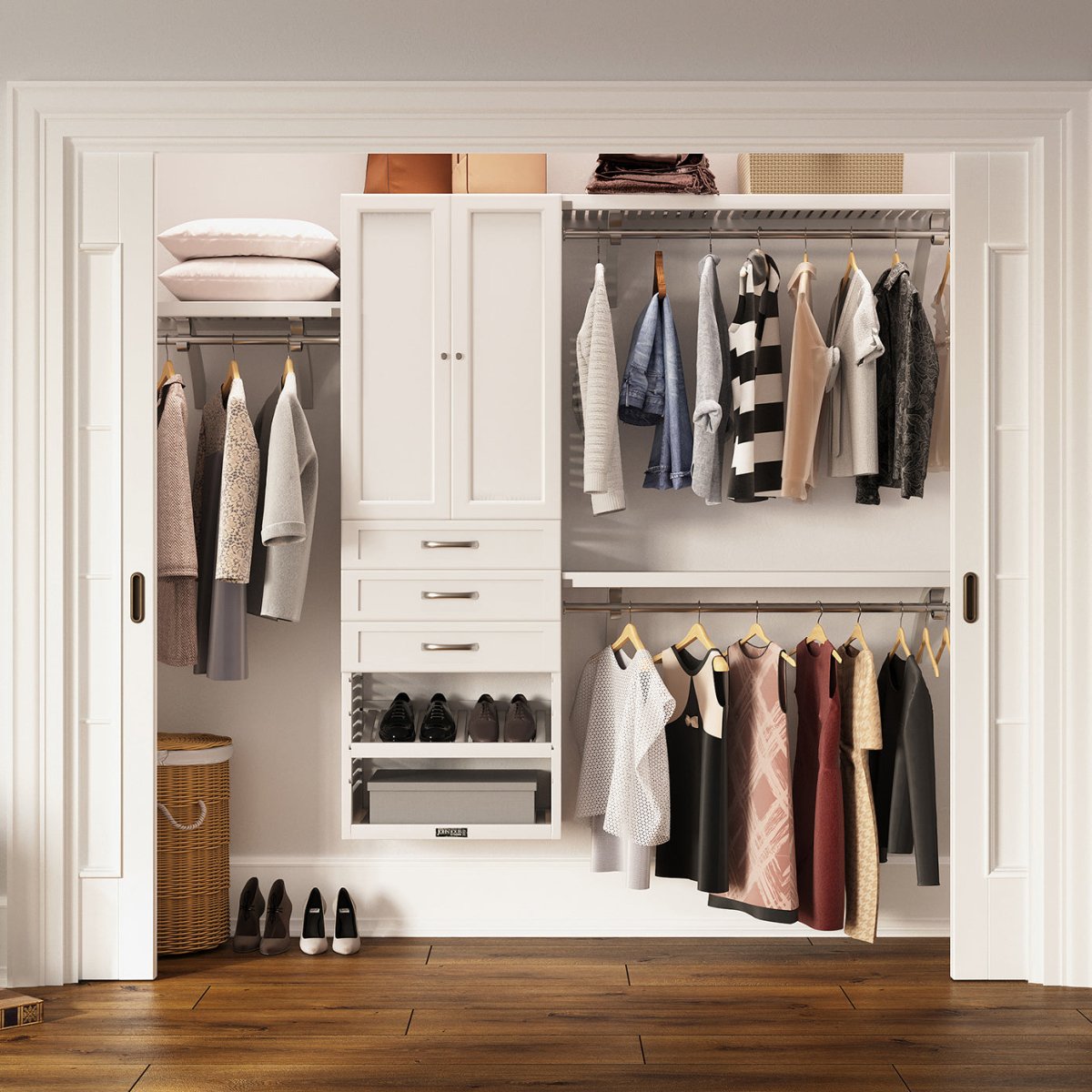 Solid Wood Closet Organizer with 3 Drawers and Doors Shaker - John Louis Home - Closet Organizers