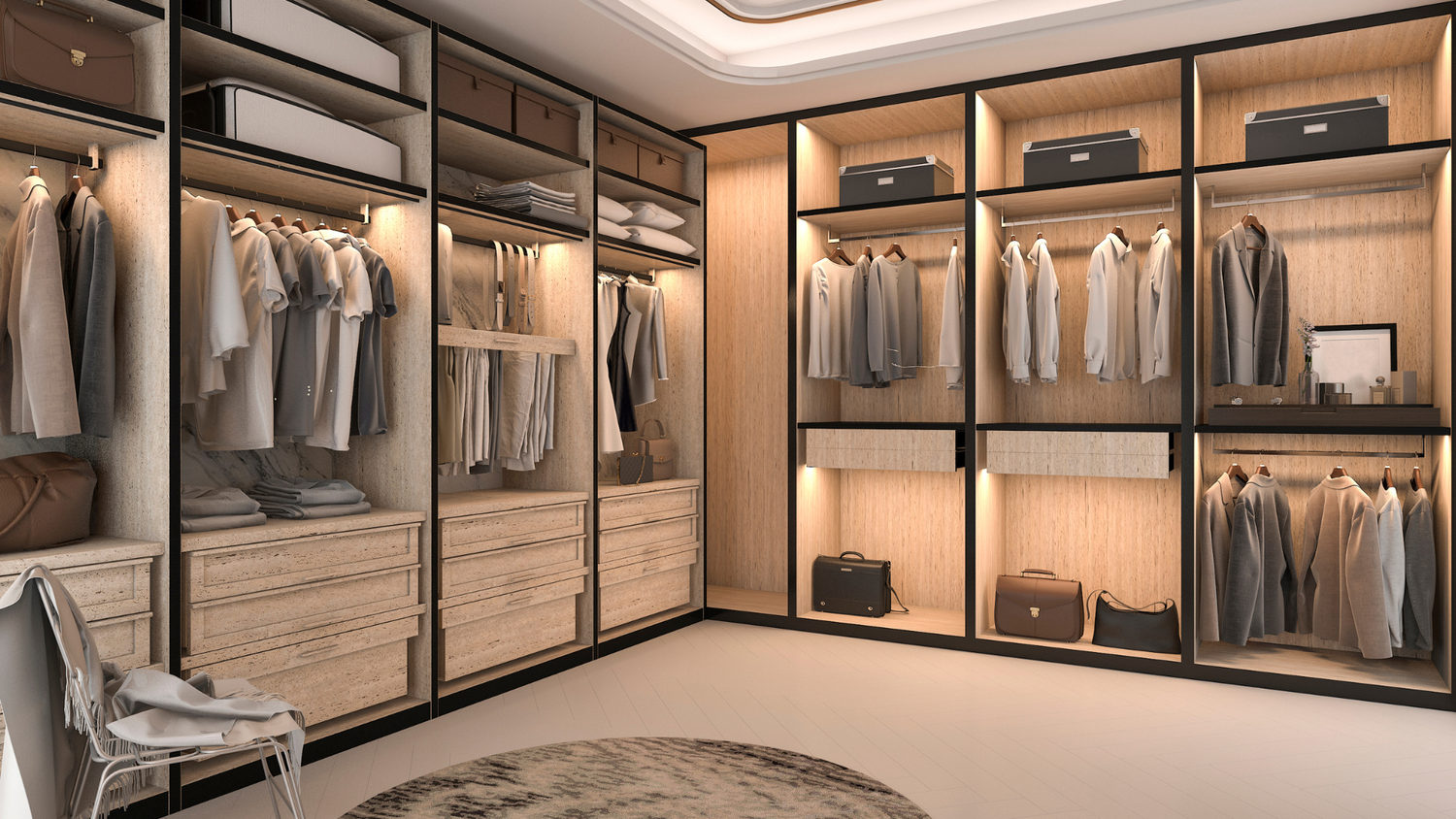 Closet organizer system with hanging clothes and storage drawers
