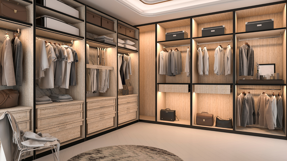 Closet organizer system with hanging clothes and storage drawers