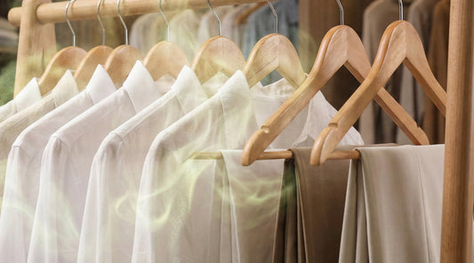 hanging clothes emitting chemical odor