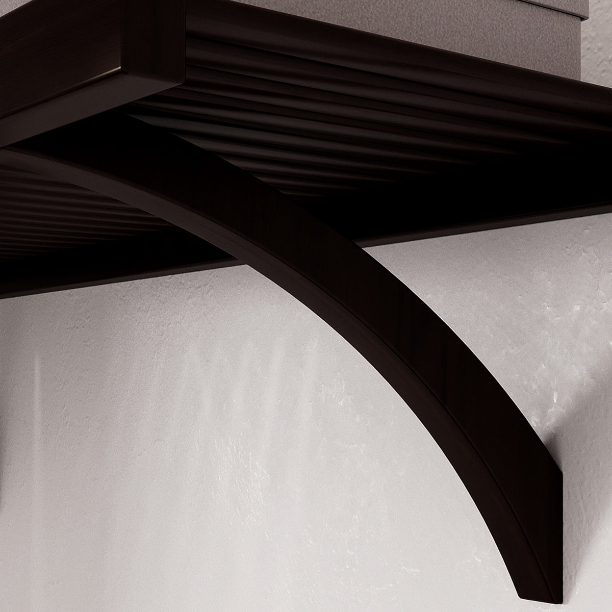 close up of shelf and angle bracket  highlights espresso
