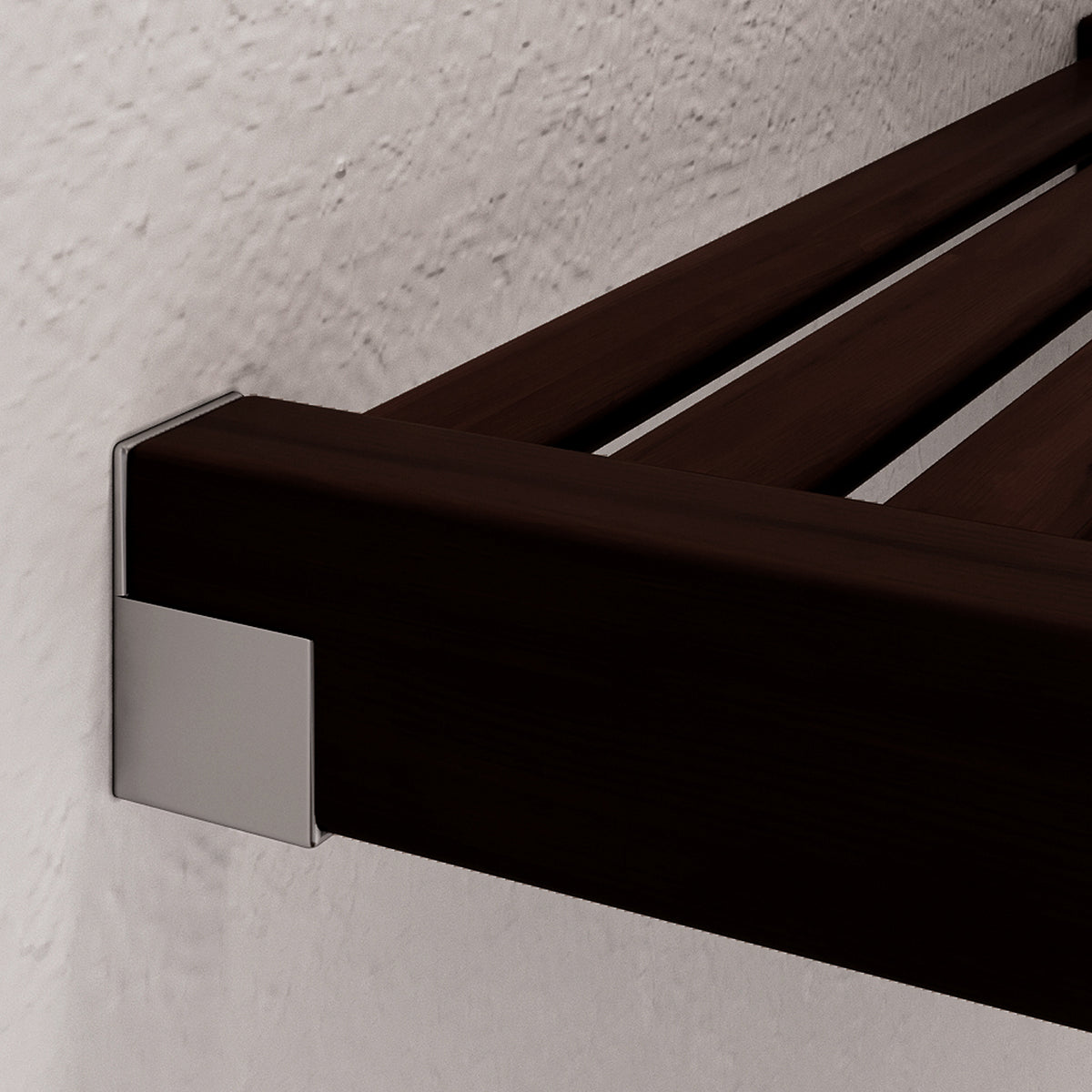 close up of shelf end hardware espresso