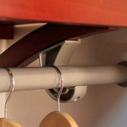 closeup of j hook and garment bar of closet organizer