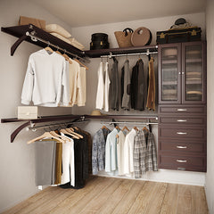 8' x 6' Solid Wood L Shaped Walk-in Closet Organizer with 5 Drawers & Doors