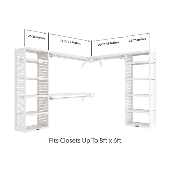 White L Shaped Walk In Closet Organizer Size Dimensions