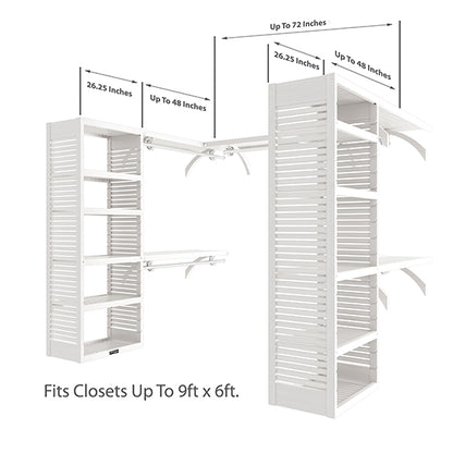 White U shaped walk-in closet organizer size dimensions