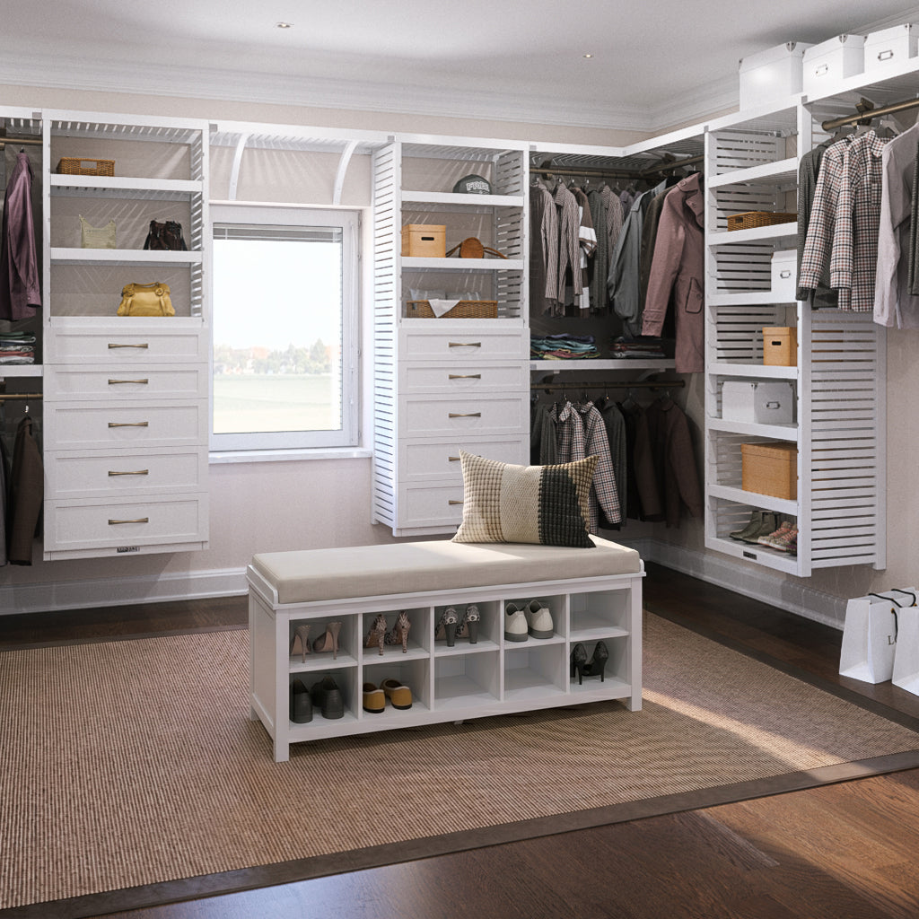 After image of  wire walk in closet replaced by solid wood custom closet design