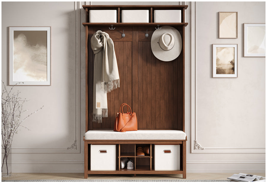 Chestnut John Louis Home hall tree organizer used in an elegant hallway to organize everyday items