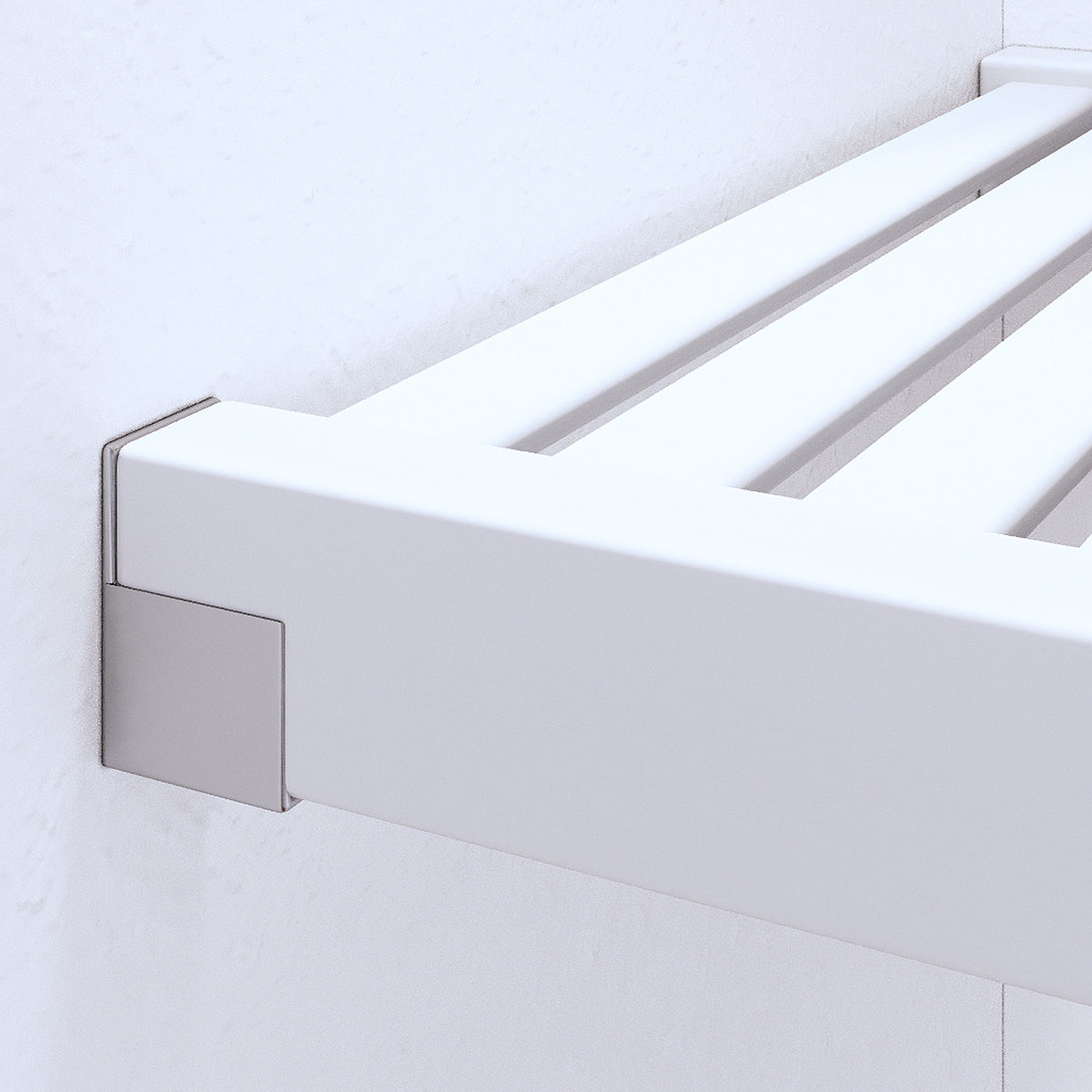 Close up of pantry shelf hardware.
