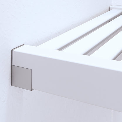Close up of pantry shelf hardware.