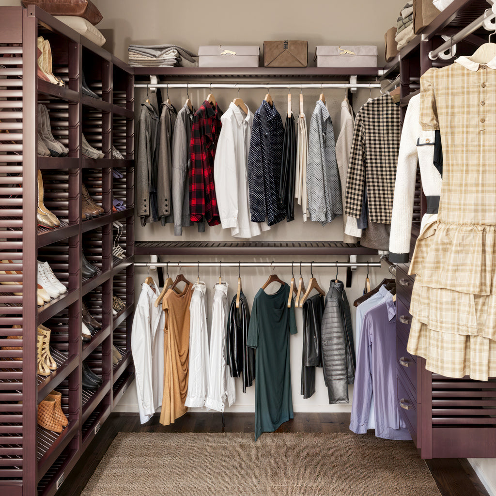 After image of a closet with organized clothing and shoes on shelves