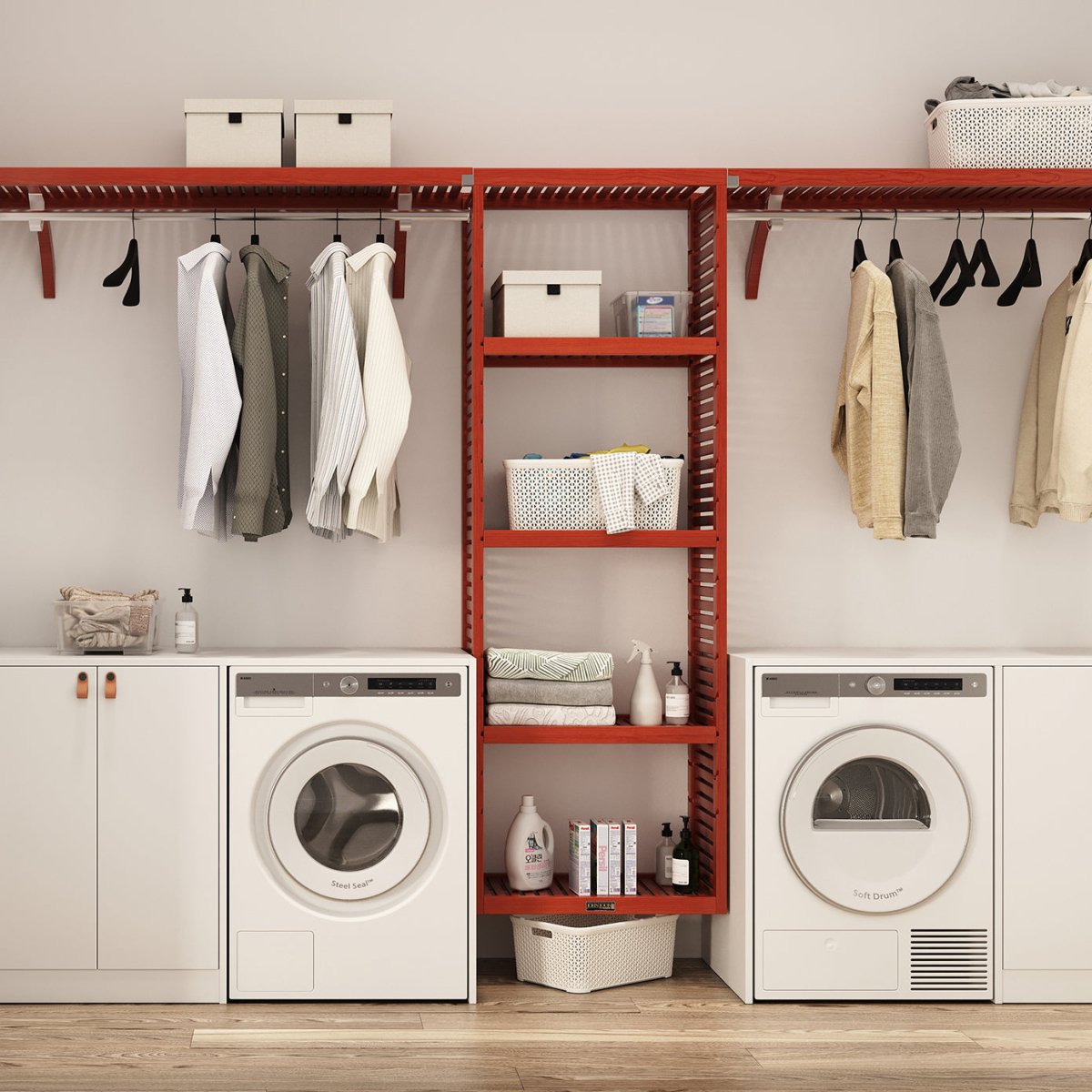 Solid Wood 10 ft. Laundry Organizer with Shelves and Hanging - John Louis Home - Laundry Organizer