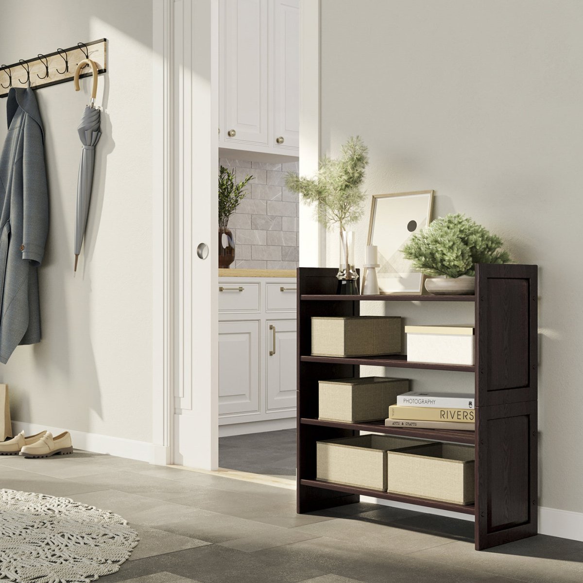 Solid Wood 2 Tier Storage Rack - John Louis Home - Shoe Racks & Organizers