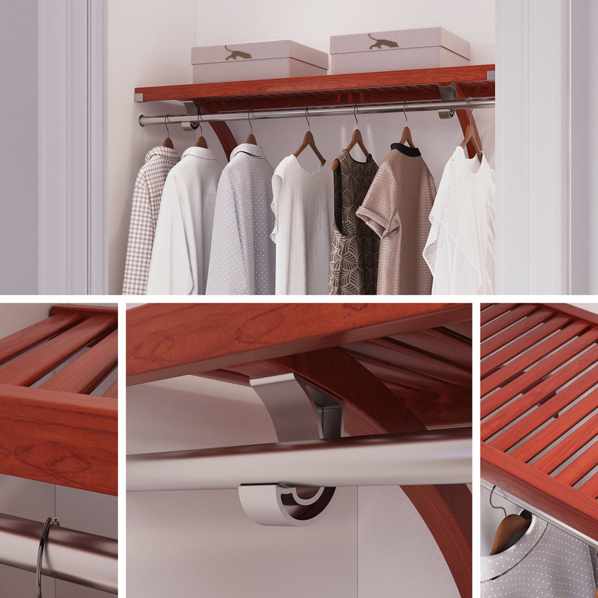 Solid Wood 4 ft Shelf Kit with Bar - John Louis Home - Closet Shelves