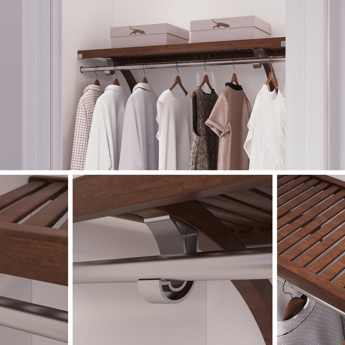 Solid Wood 4 ft Shelf Kit with Bar - John Louis Home - Closet Shelves