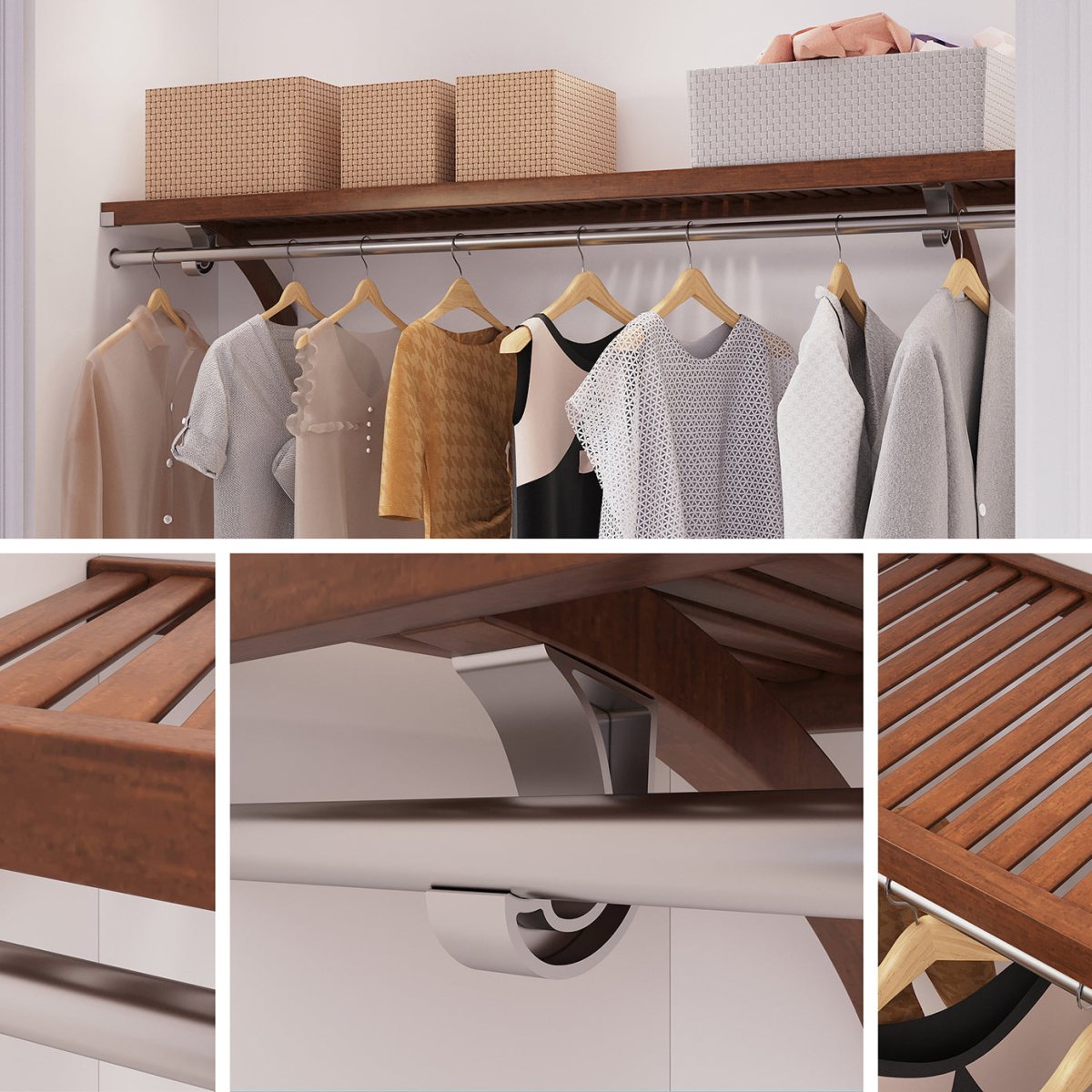 Solid Wood 6 ft Shelf Kit with Bar - John Louis Home - Closet Shelves