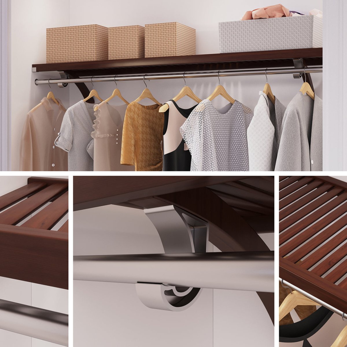 Solid Wood 6 ft Shelf Kit with Bar - John Louis Home - Closet Shelves