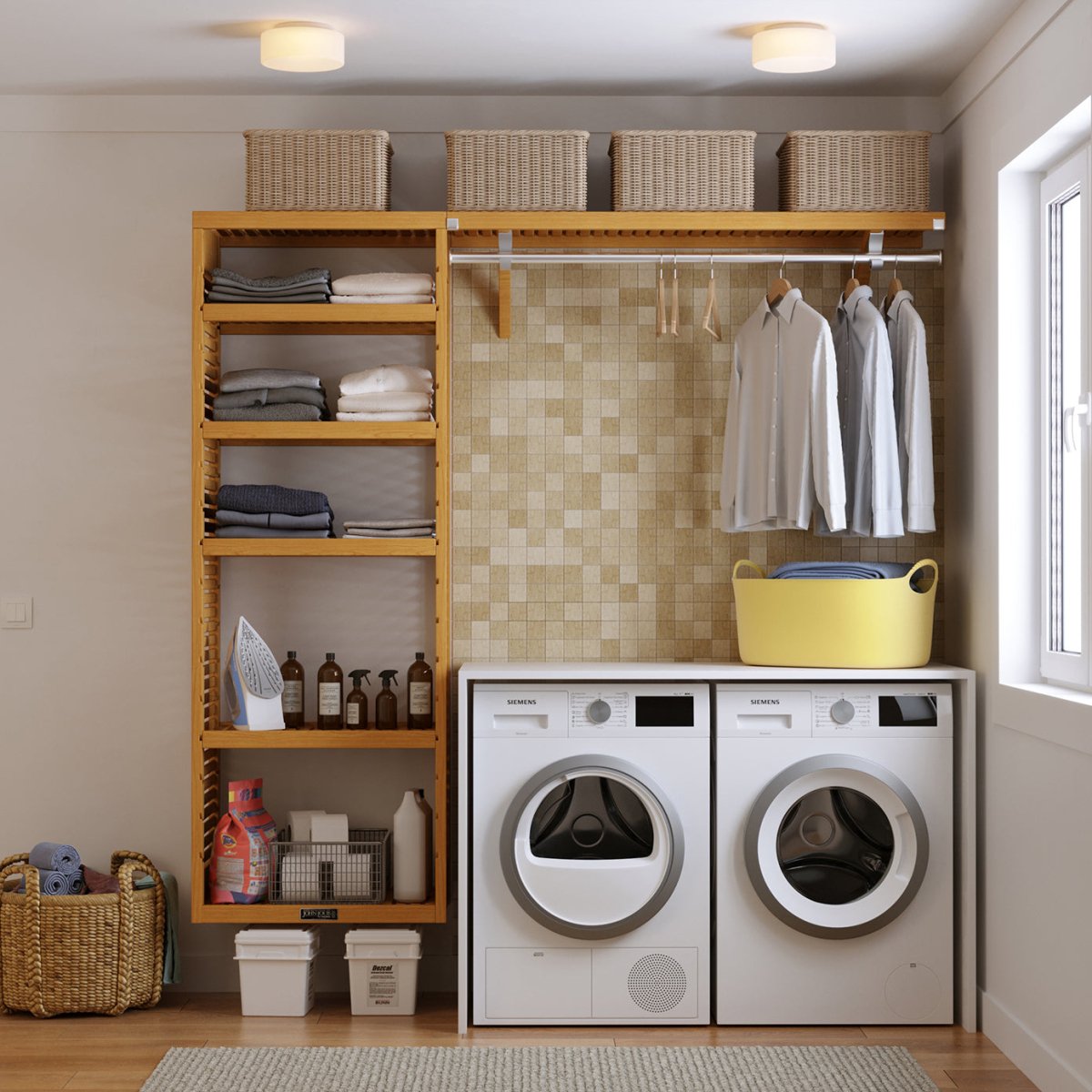 Solid Wood 8 ft. Laundry Organizer with Shelves & Hanging - John Louis Home - Laundry Organizer