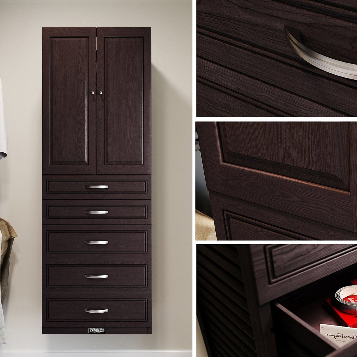 Solid Wood Accessory Tower with 5 Drawers and Doors Modern - John Louis Home - Closet Organizers