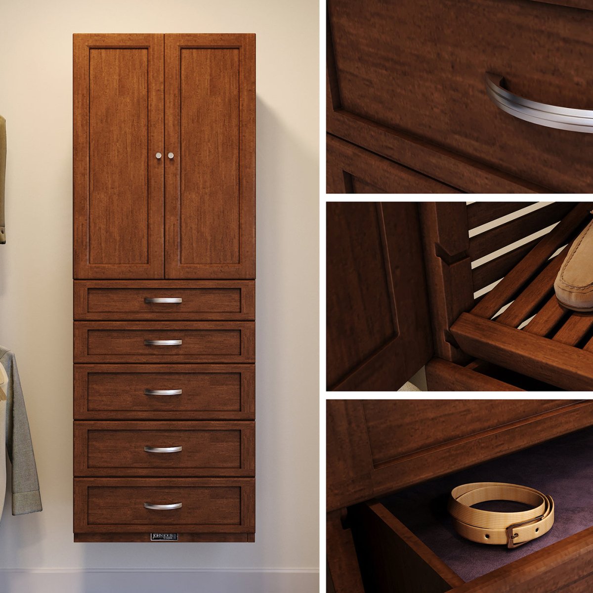 Solid Wood Accessory Tower with 5 Drawers and Doors Shaker - John Louis Home - Closet Organizers