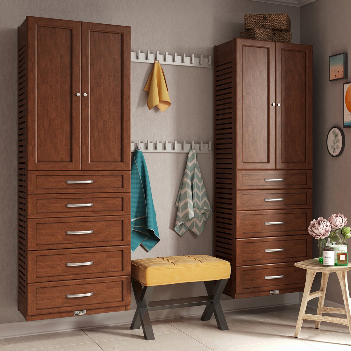 5-Drawer Solid Wood Closet Tower with Doors | 12