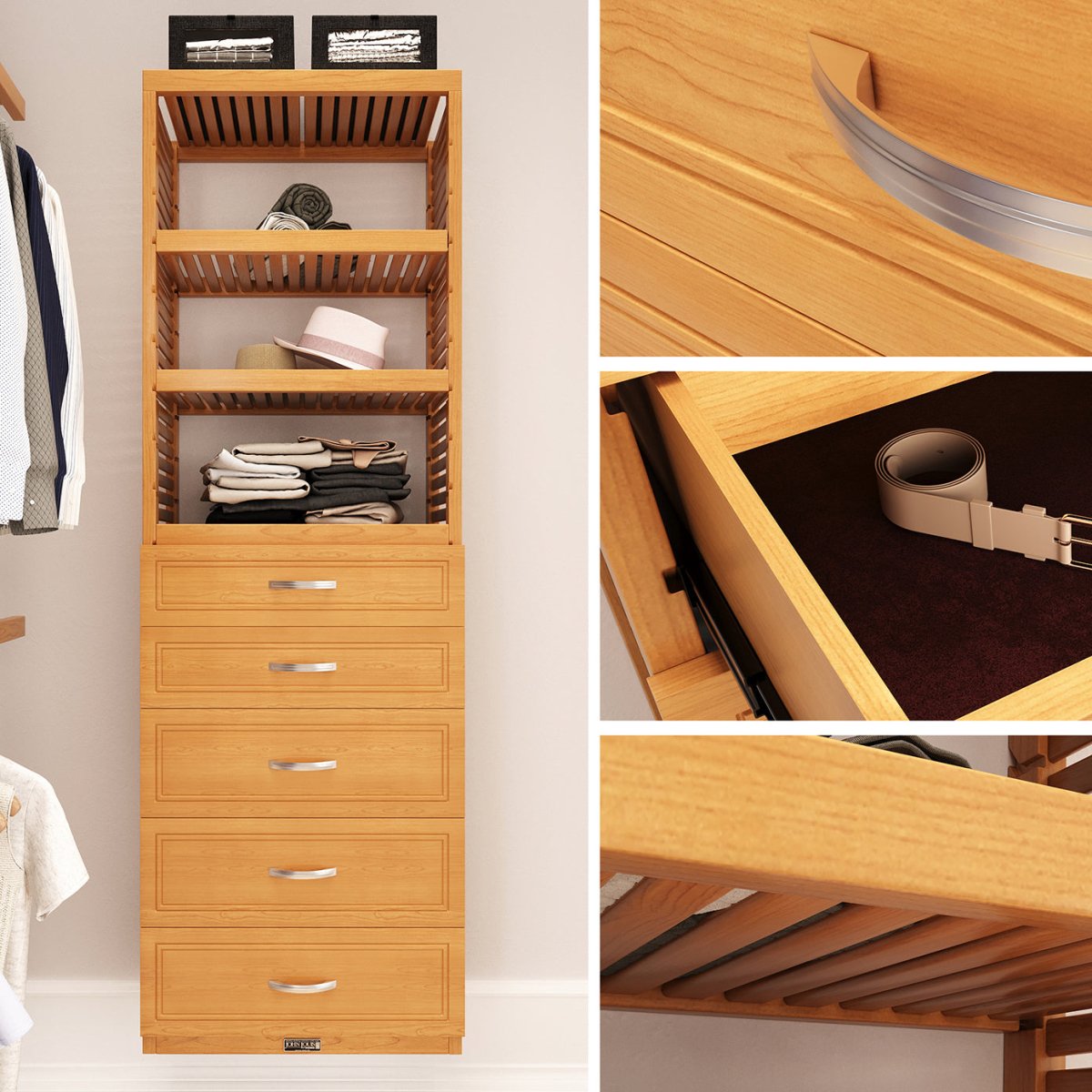 Solid Wood Accessory Tower with 5 Drawers and Shelves Modern - John Louis Home - Closet Organizers