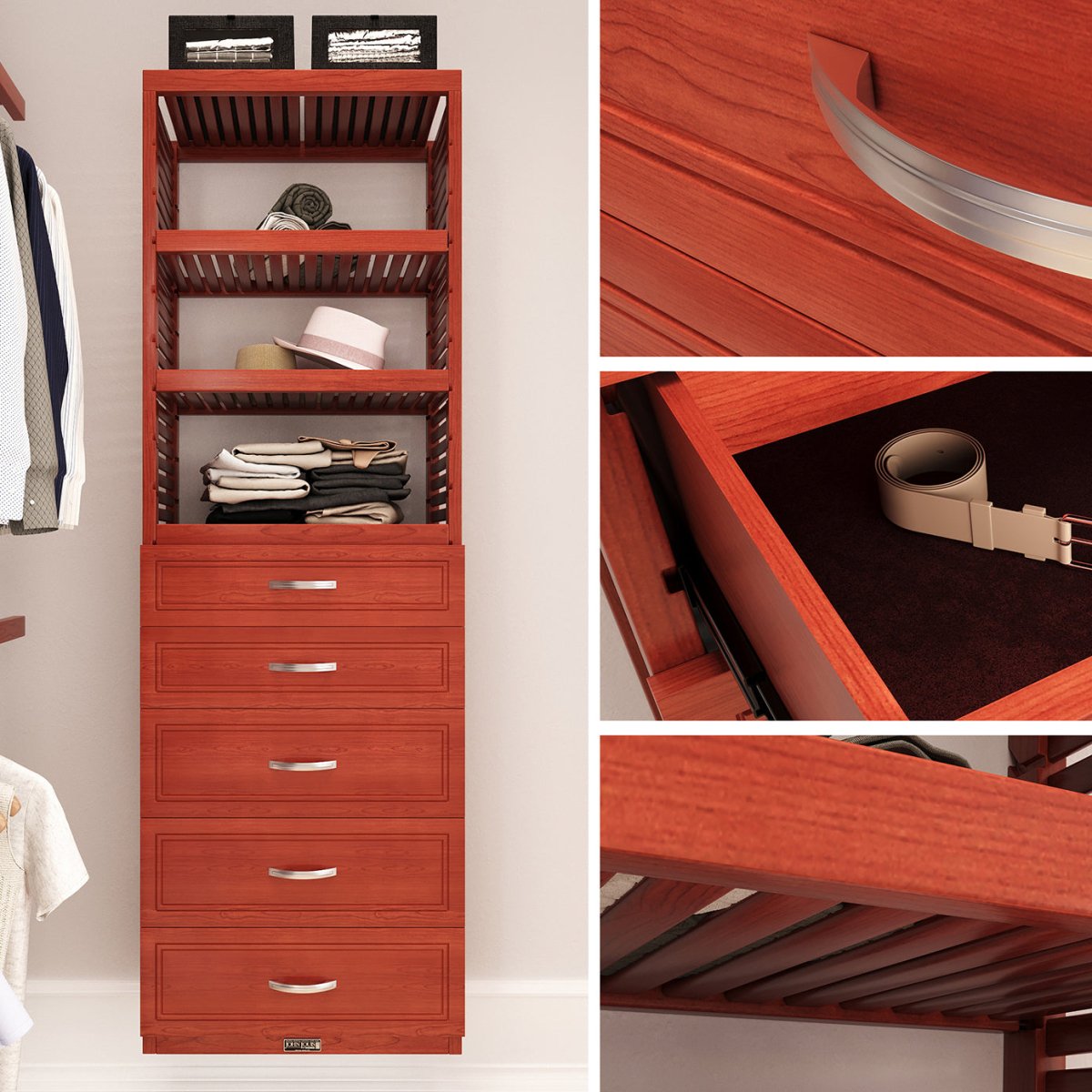 Solid Wood Accessory Tower with 5 Drawers and Shelves Modern - John Louis Home - Closet Organizers