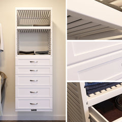 Solid Wood Closet Tower With 5 Drawers and Shelves Shaker