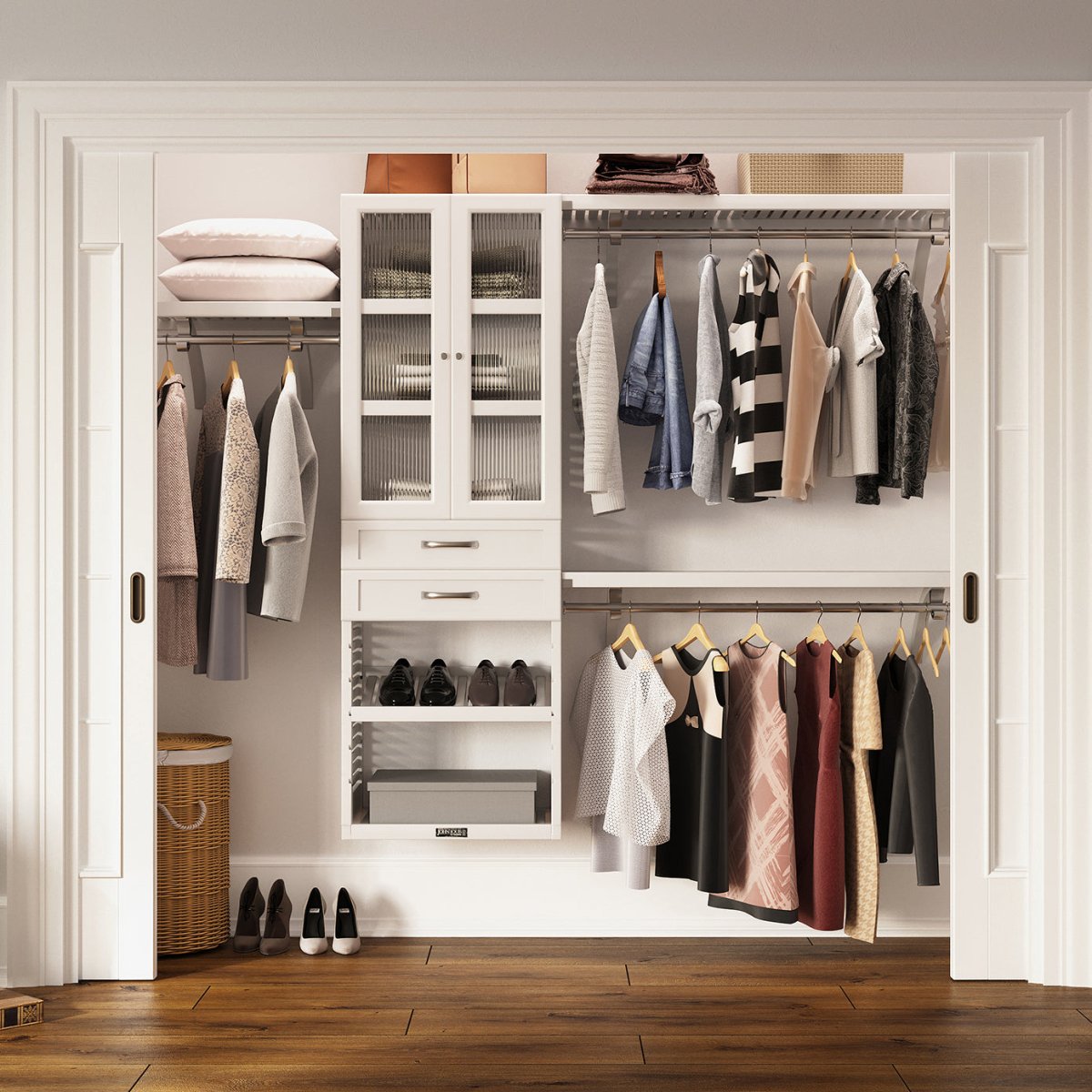 Solid Wood Closet Organizer with 2 Drawers and Doors Shaker