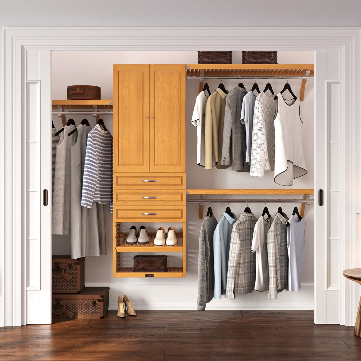 Solid Wood Closet Organizer with 3 Drawers and Doors Modern - John Louis Home - Closet Organizers