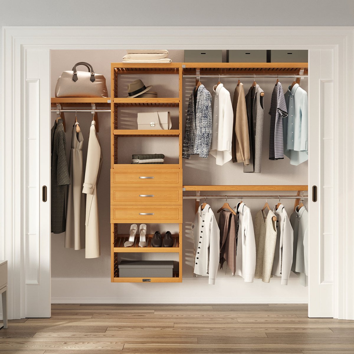 Solid Wood Closet Organizer with 3 Drawers Modern - John Louis Home - Closet Organizers