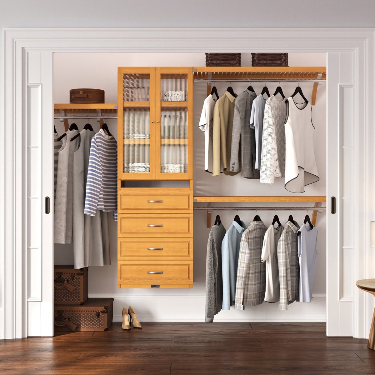 Solid Wood Closet Organizer with 4 Drawers and Doors Modern - John Louis Home - Closet Organizers