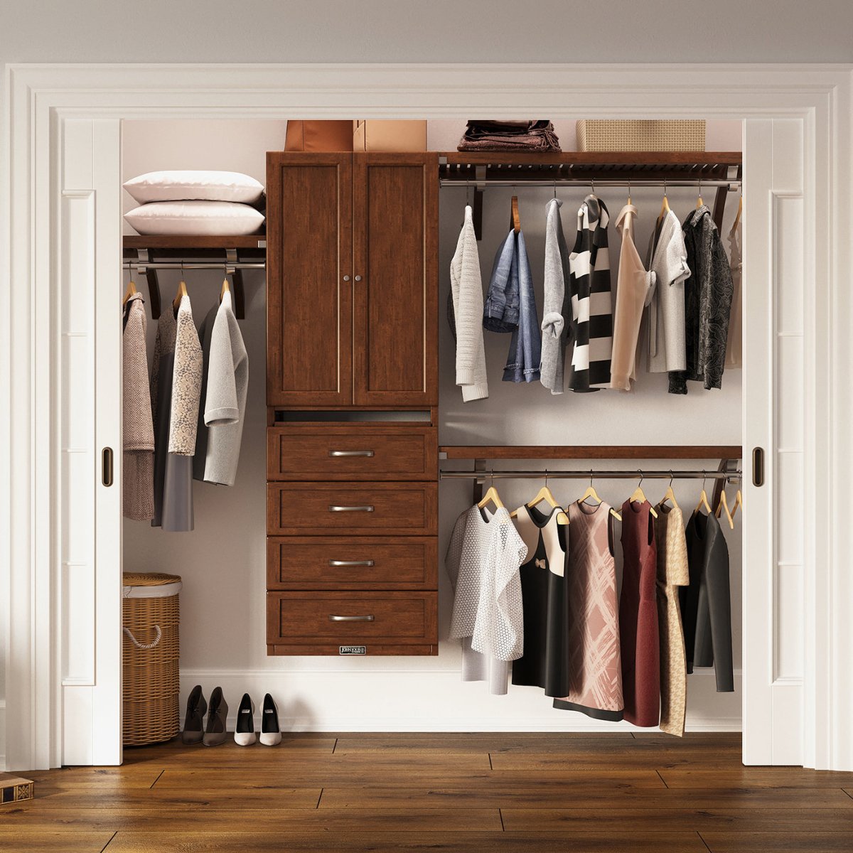 Solid Wood Closet Organizer with 4 Drawers and Doors Shaker - John Louis Home - Closet Organizers