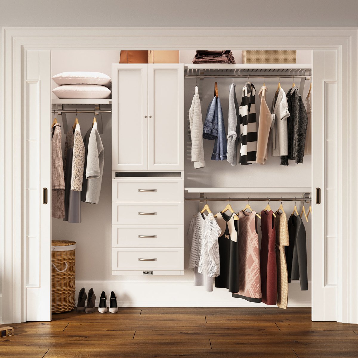 Solid Wood Closet Organizer with 4 Drawers and Doors Shaker - John Louis Home - Closet Organizers