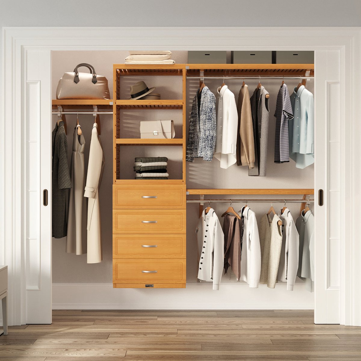 Solid Wood Closet Organizer with 4 Drawers Modern - John Louis Home - Closet Organizers