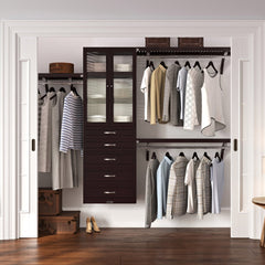 Solid Wood Closet Organizer with 5 Drawers and Doors Modern