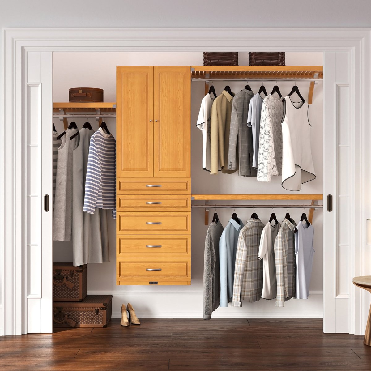 Solid Wood Closet Organizer with 5 Drawers and Doors Modern - John Louis Home - Closet Organizers